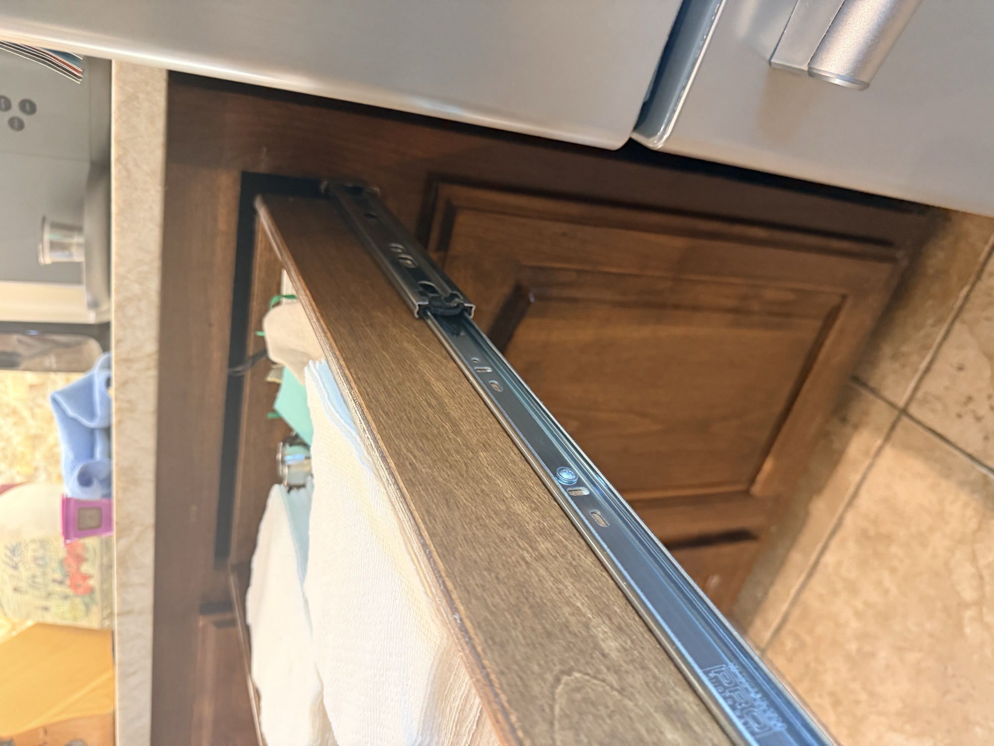 Drawer slide upgrade by Soft Close Kitchen in the Dallas Fort Worth metroplex